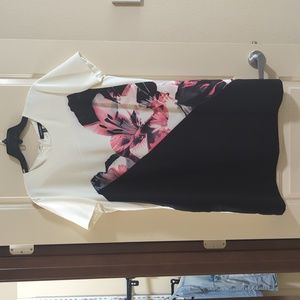 Ellen Tracy size 16 black, white, and pink floral dress